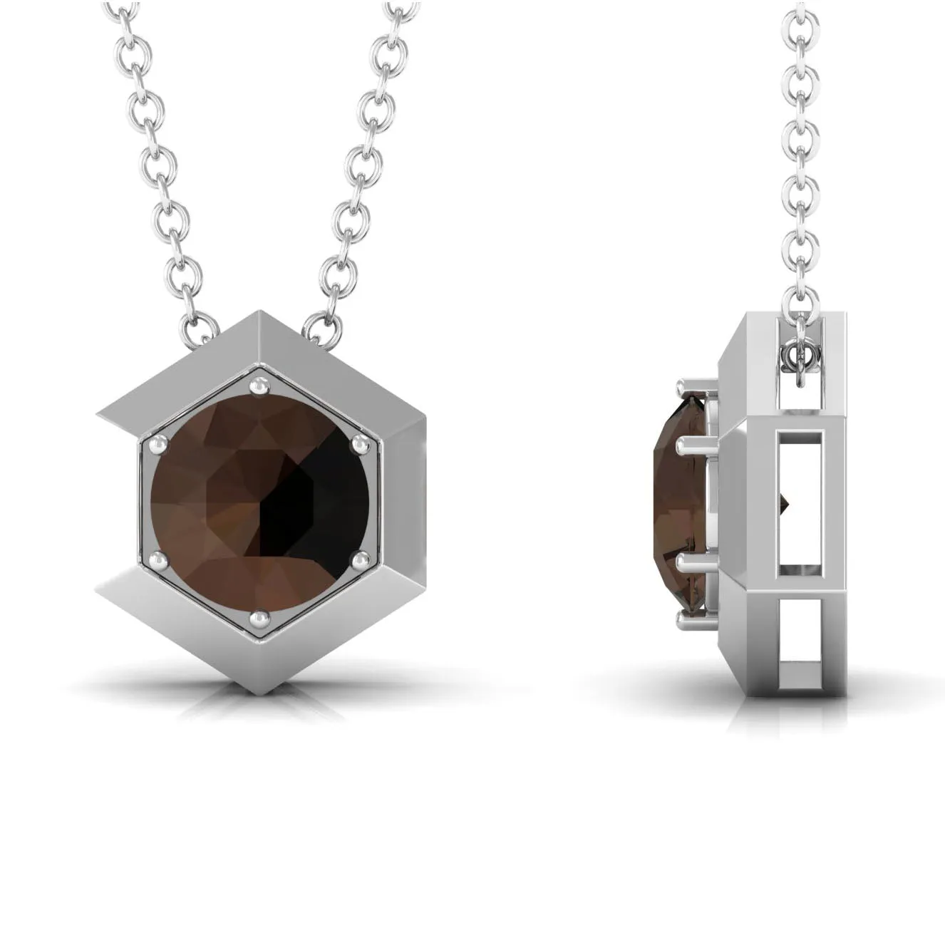3/4 CT Solitaire Smoky Quartz Gold Hexagon Pendant Necklace