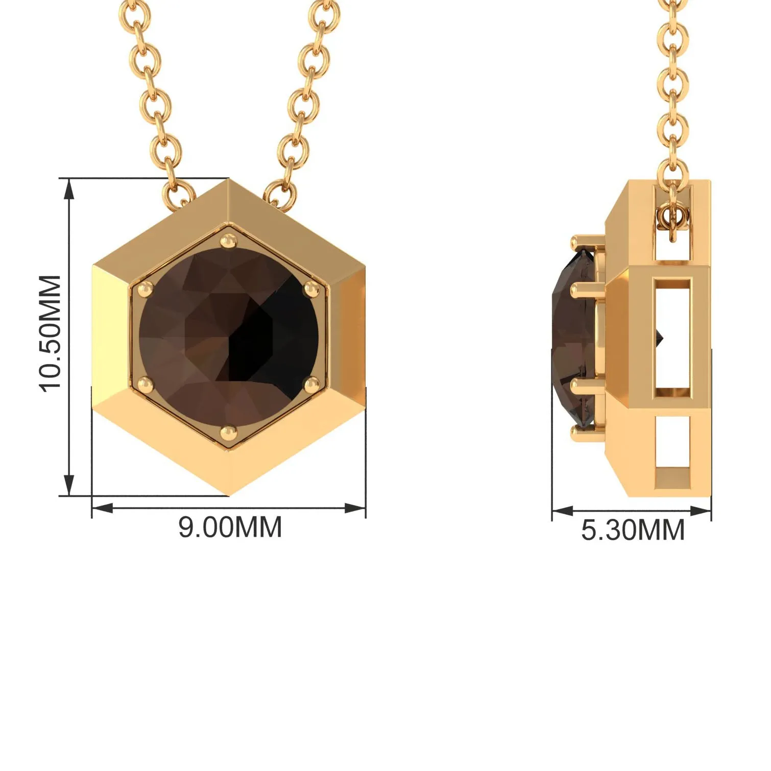 3/4 CT Solitaire Smoky Quartz Gold Hexagon Pendant Necklace