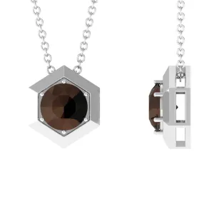 3/4 CT Solitaire Smoky Quartz Gold Hexagon Pendant Necklace