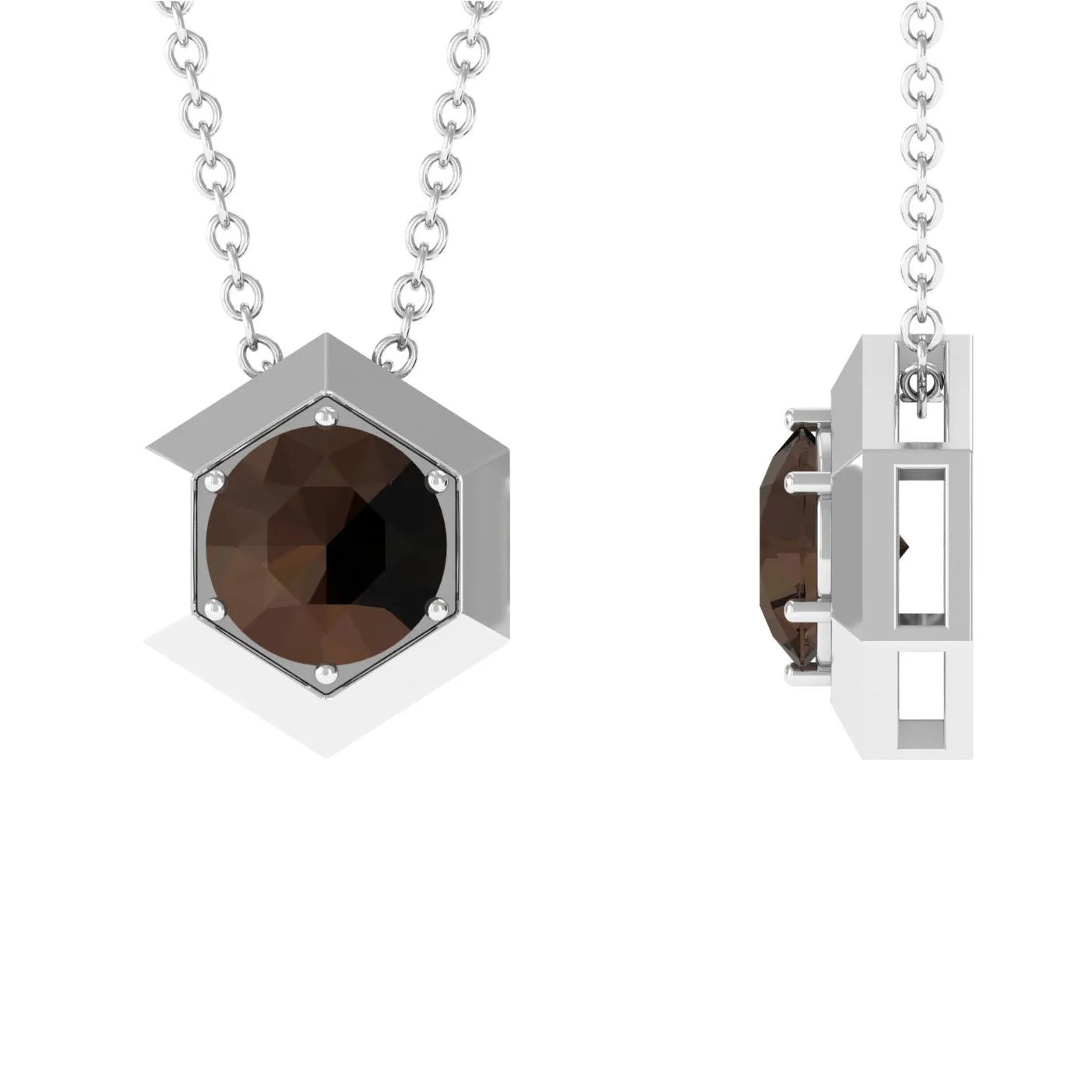 3/4 CT Solitaire Smoky Quartz Gold Hexagon Pendant Necklace