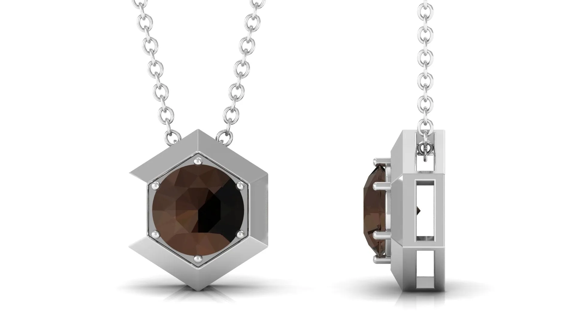 3/4 CT Solitaire Smoky Quartz Gold Hexagon Pendant Necklace