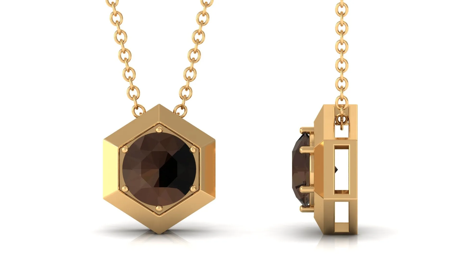 3/4 CT Solitaire Smoky Quartz Gold Hexagon Pendant Necklace