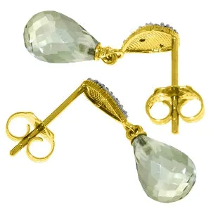 4.53 Carat 14K Solid Yellow Gold Splendid Green Amethyst Diamond Earrings