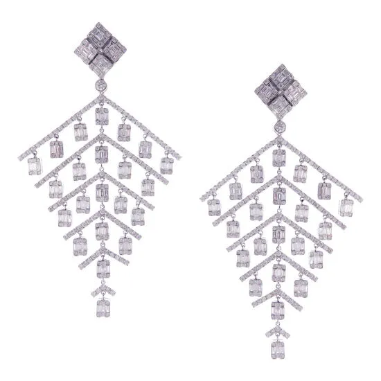 454 Round Diamonds 14K White Gold Chandelier Earrings