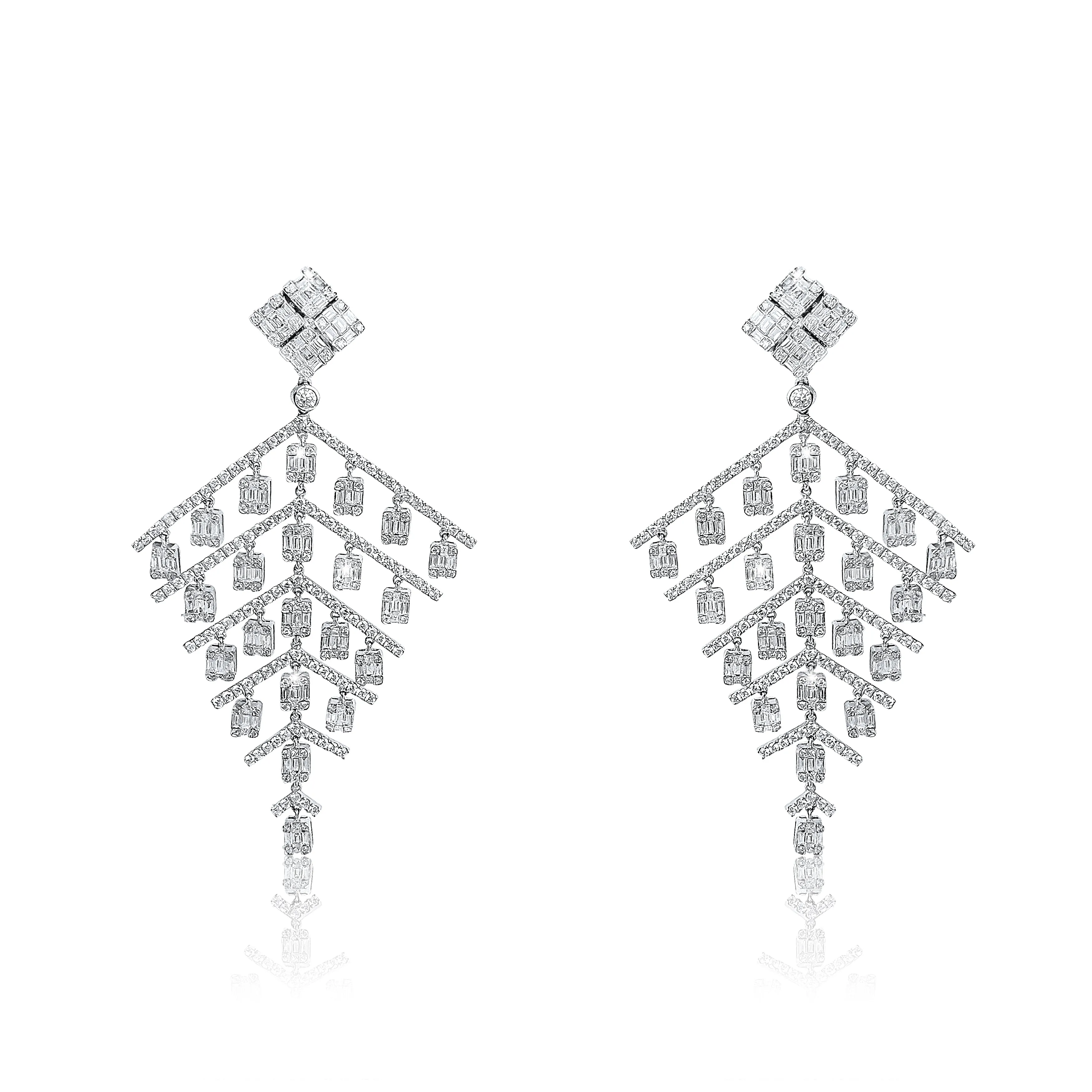 454 Round Diamonds 14K White Gold Chandelier Earrings