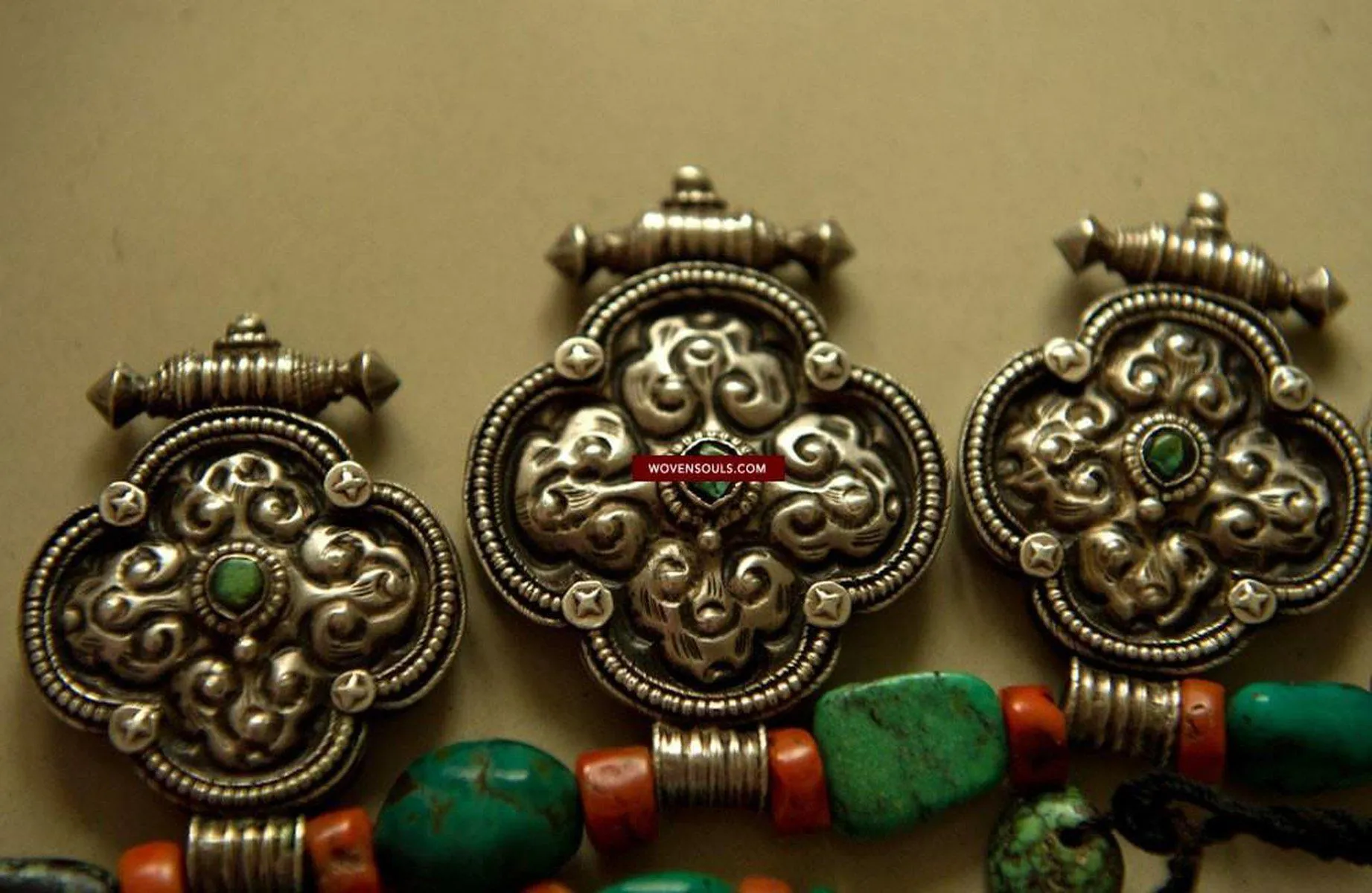 487  Heirloom, Coral, Silver & Turquoise Tibet Necklace
