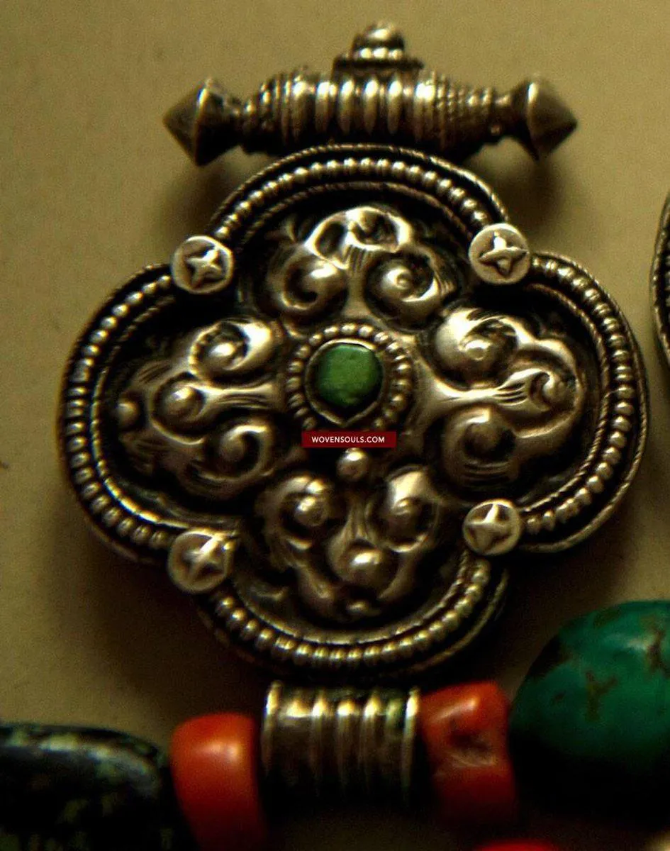 487  Heirloom, Coral, Silver & Turquoise Tibet Necklace