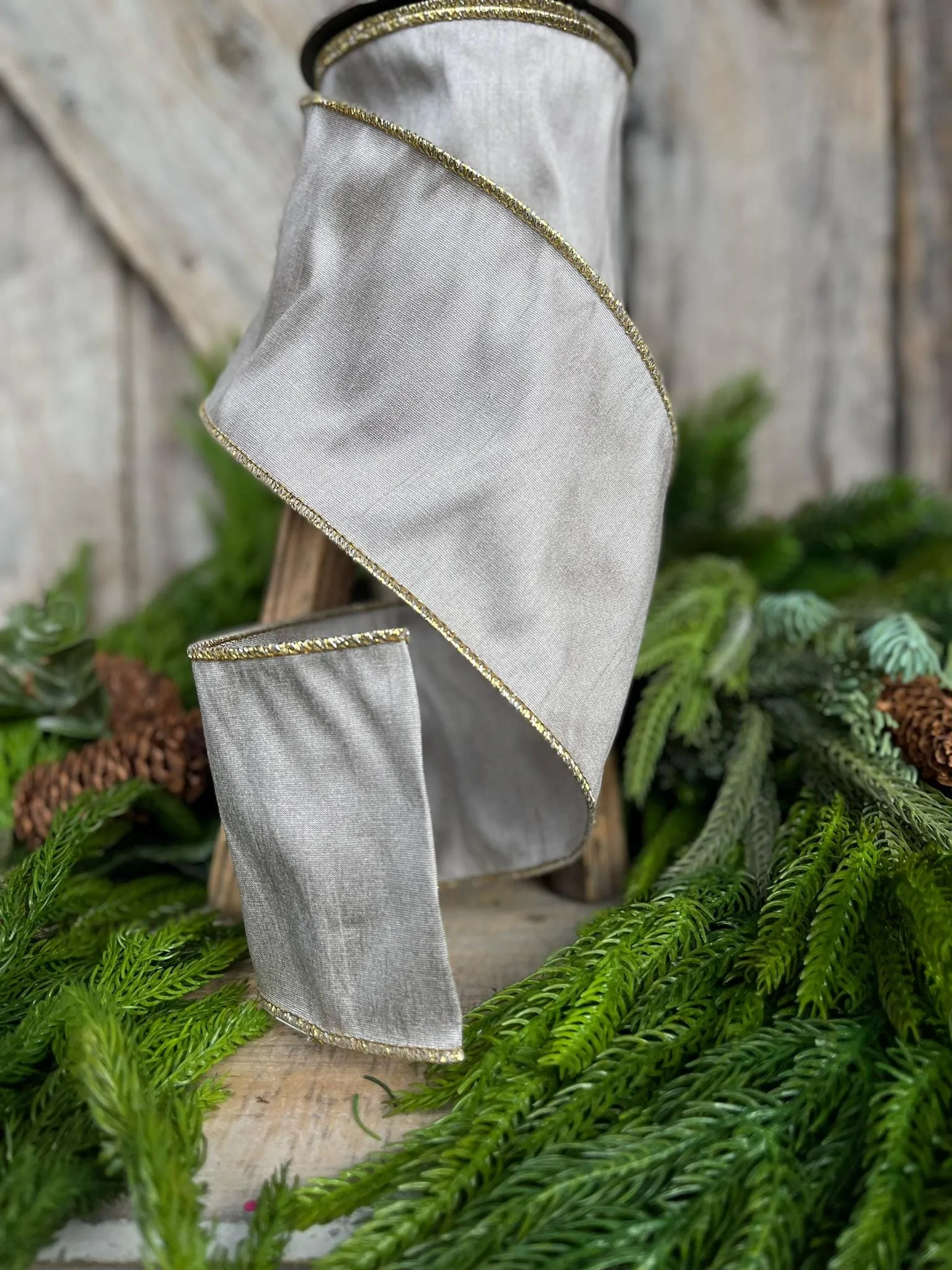 4" Platinum Ribbon, Christmas Tree Ribbon
