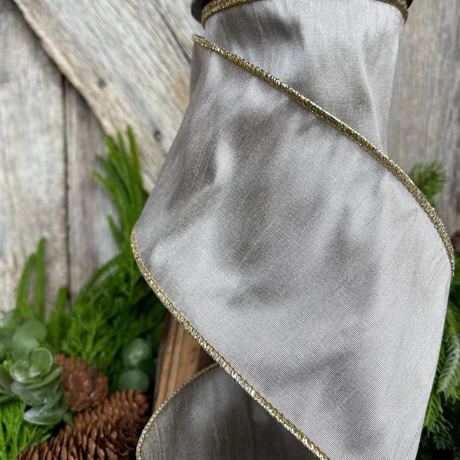 4" Platinum Ribbon, Christmas Tree Ribbon
