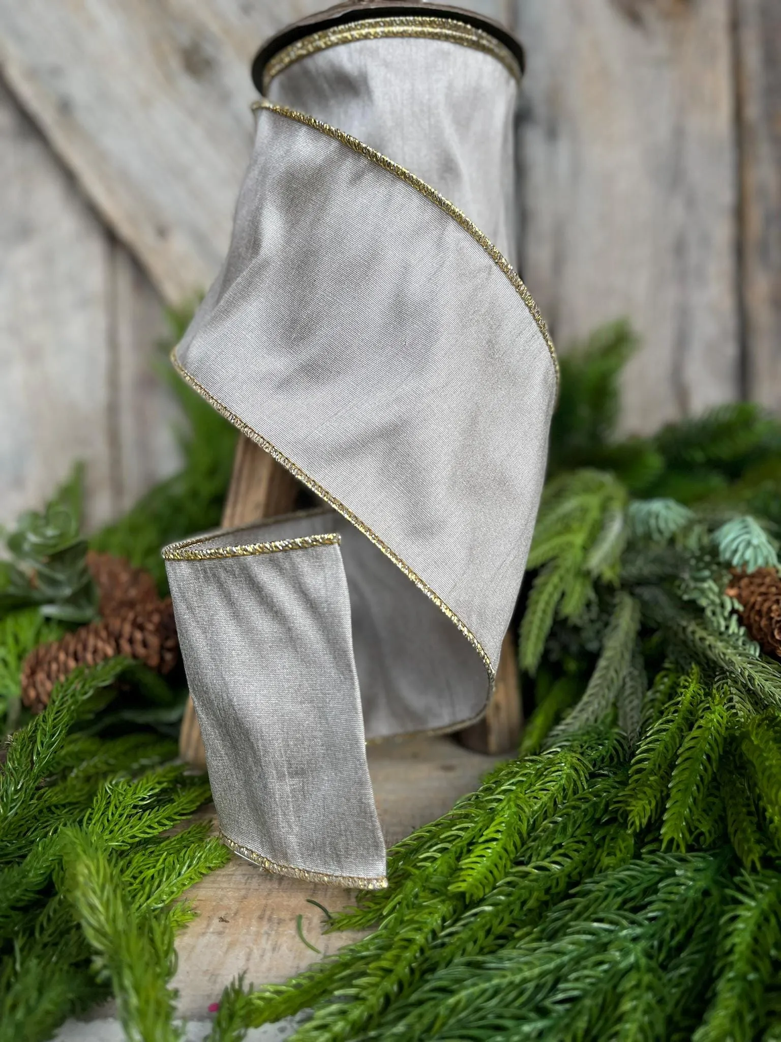 4" Platinum Ribbon, Christmas Tree Ribbon