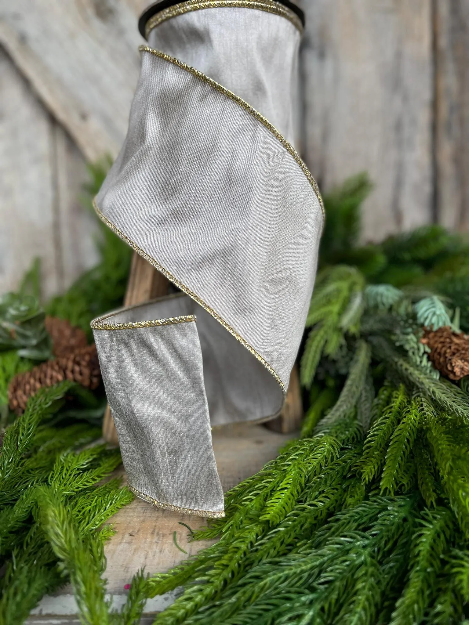 4" Platinum Ribbon, Christmas Tree Ribbon