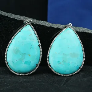 50 Ct Turquoise Gemstone Pendant 925 Sterling Silver Diamond Pave Jewelry Gifts