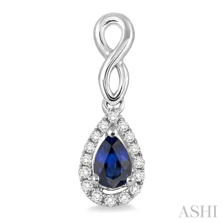 5x3 MM Pear Shape Sapphire and 1/6 Ctw Round Cut Diamond Earrings in 14K White Gold