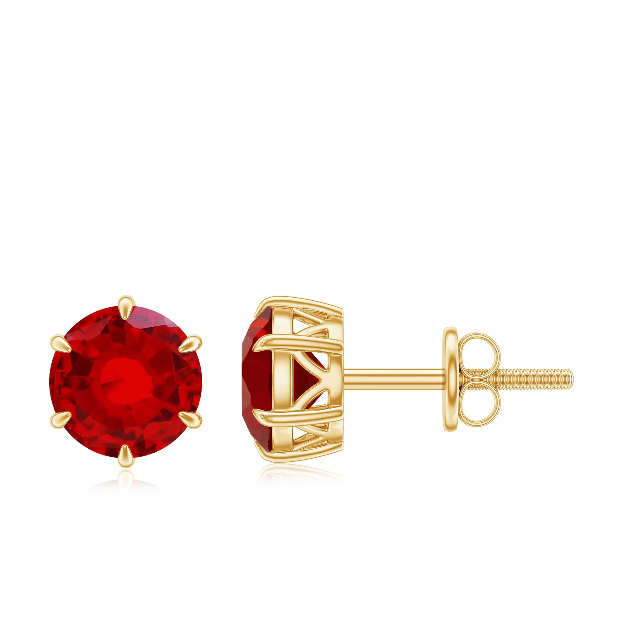 6 MM Round Created Ruby Solitaire Stud Earrings in Claw Setting