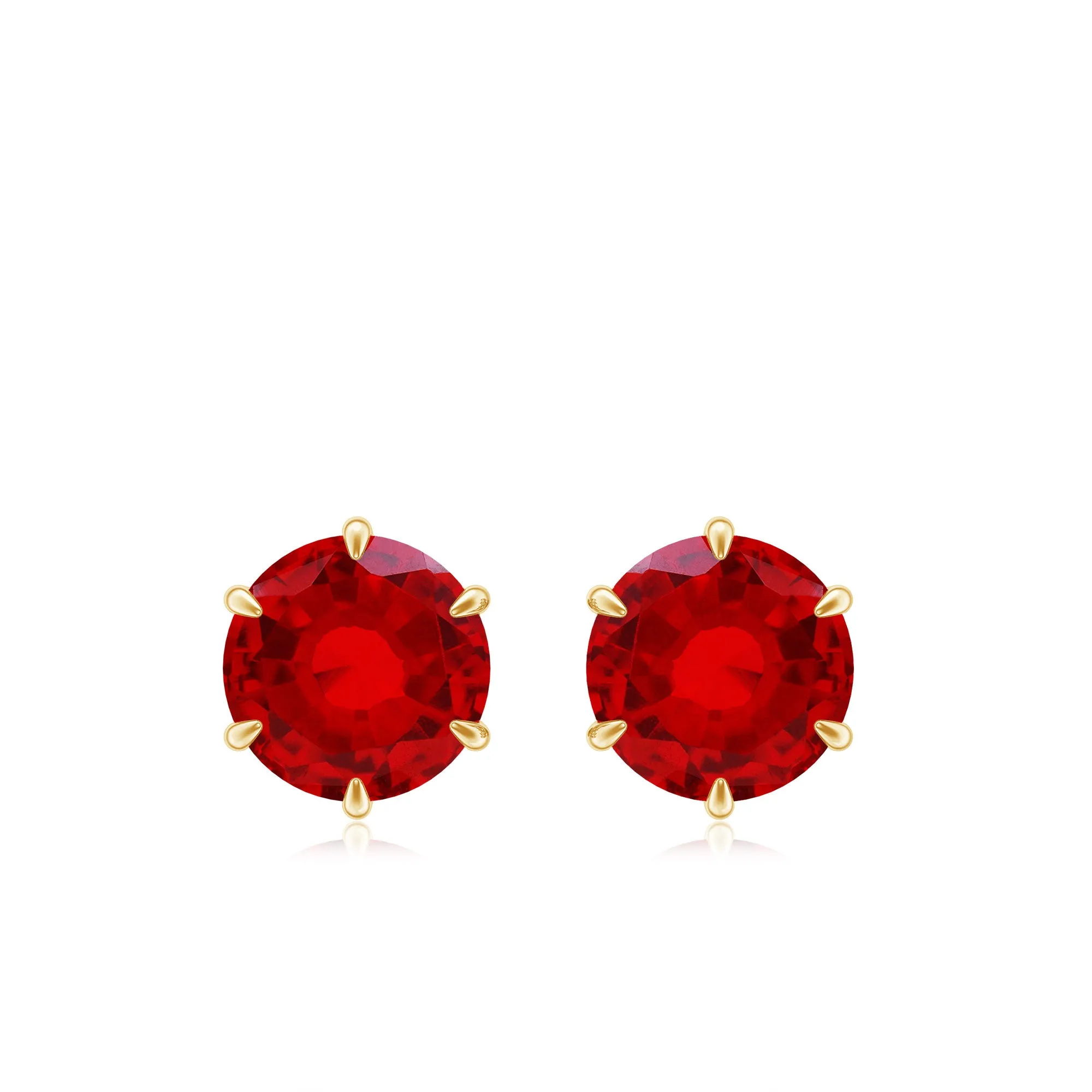 6 MM Round Created Ruby Solitaire Stud Earrings in Claw Setting
