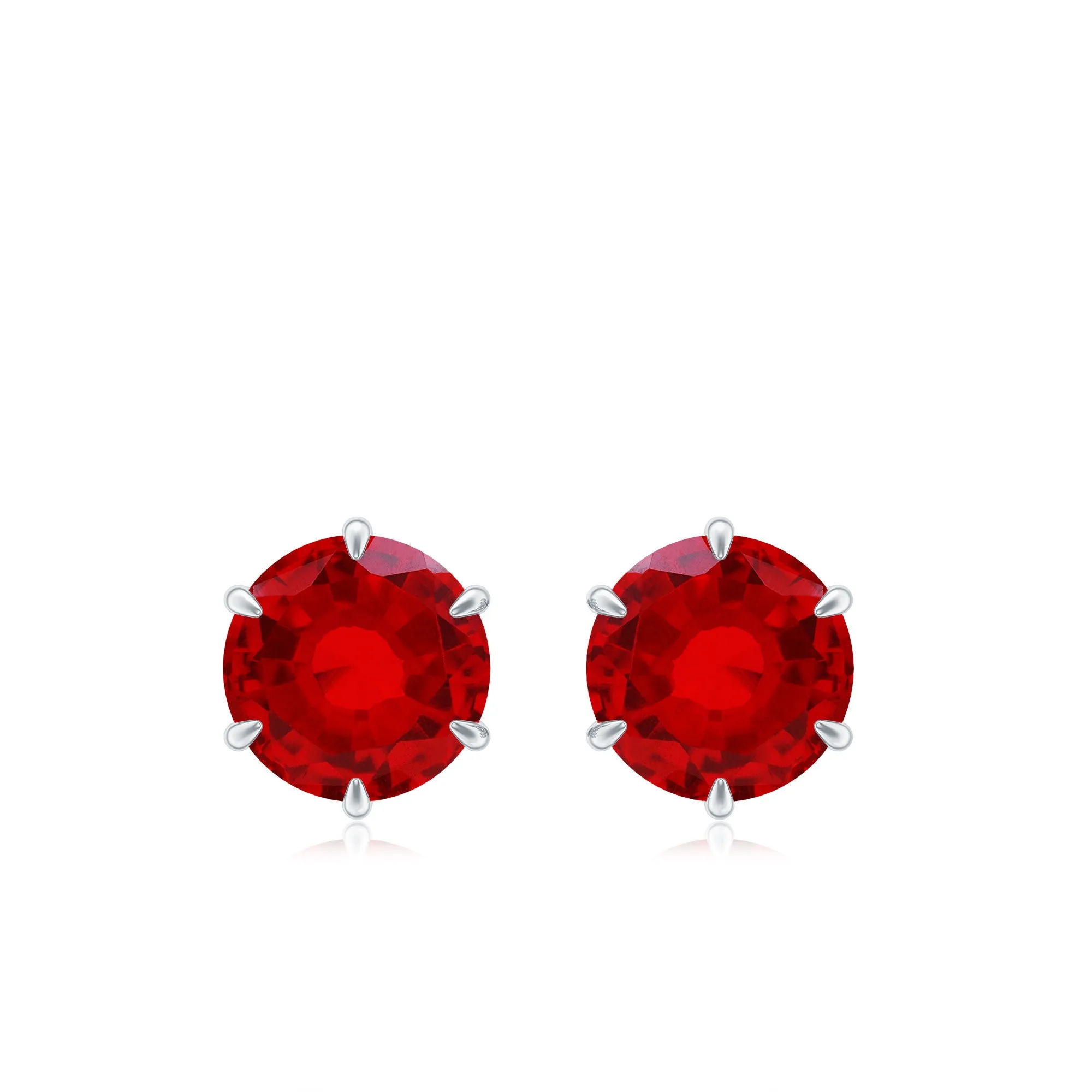 6 MM Round Created Ruby Solitaire Stud Earrings in Claw Setting