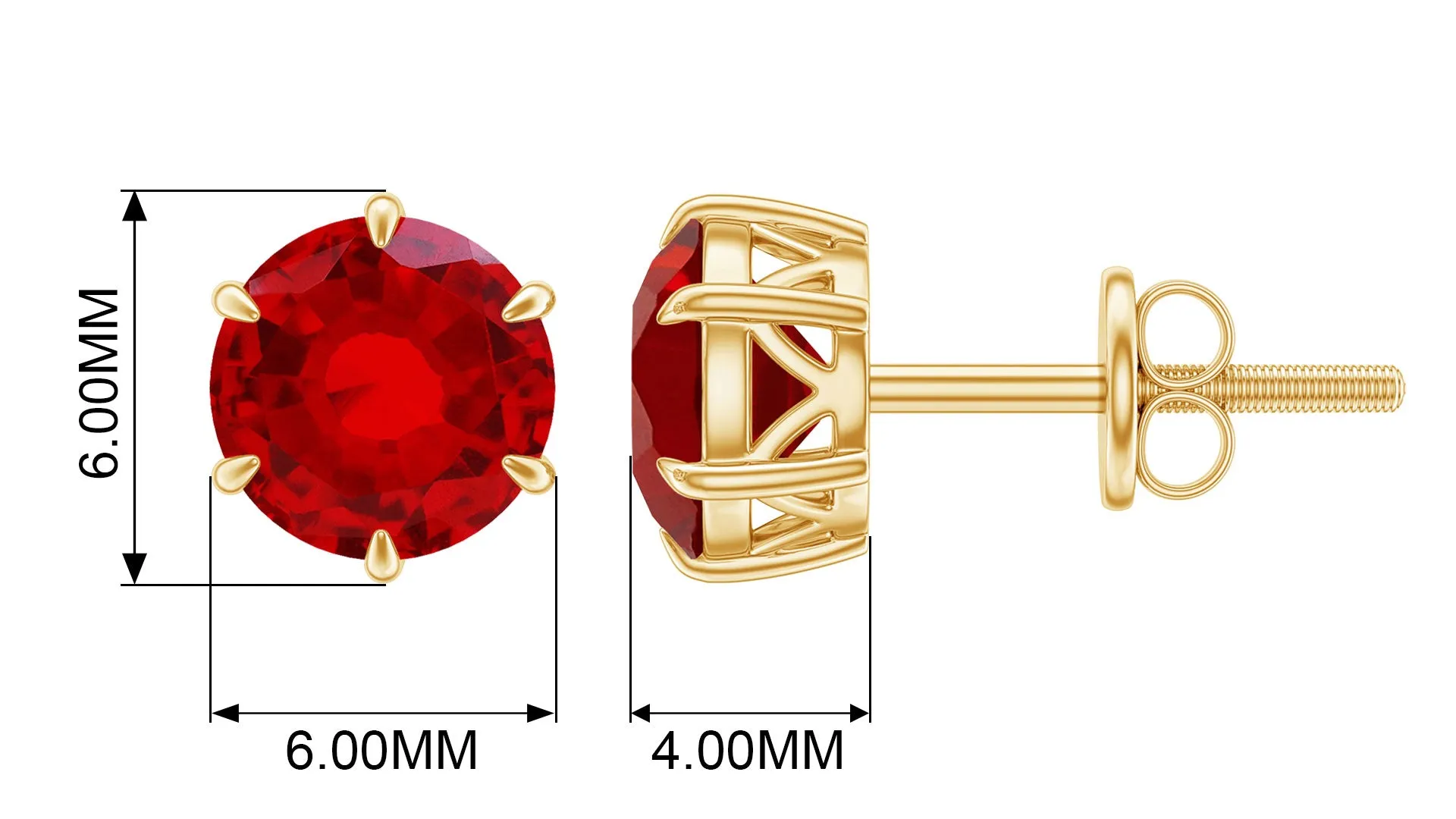 6 MM Round Created Ruby Solitaire Stud Earrings in Claw Setting