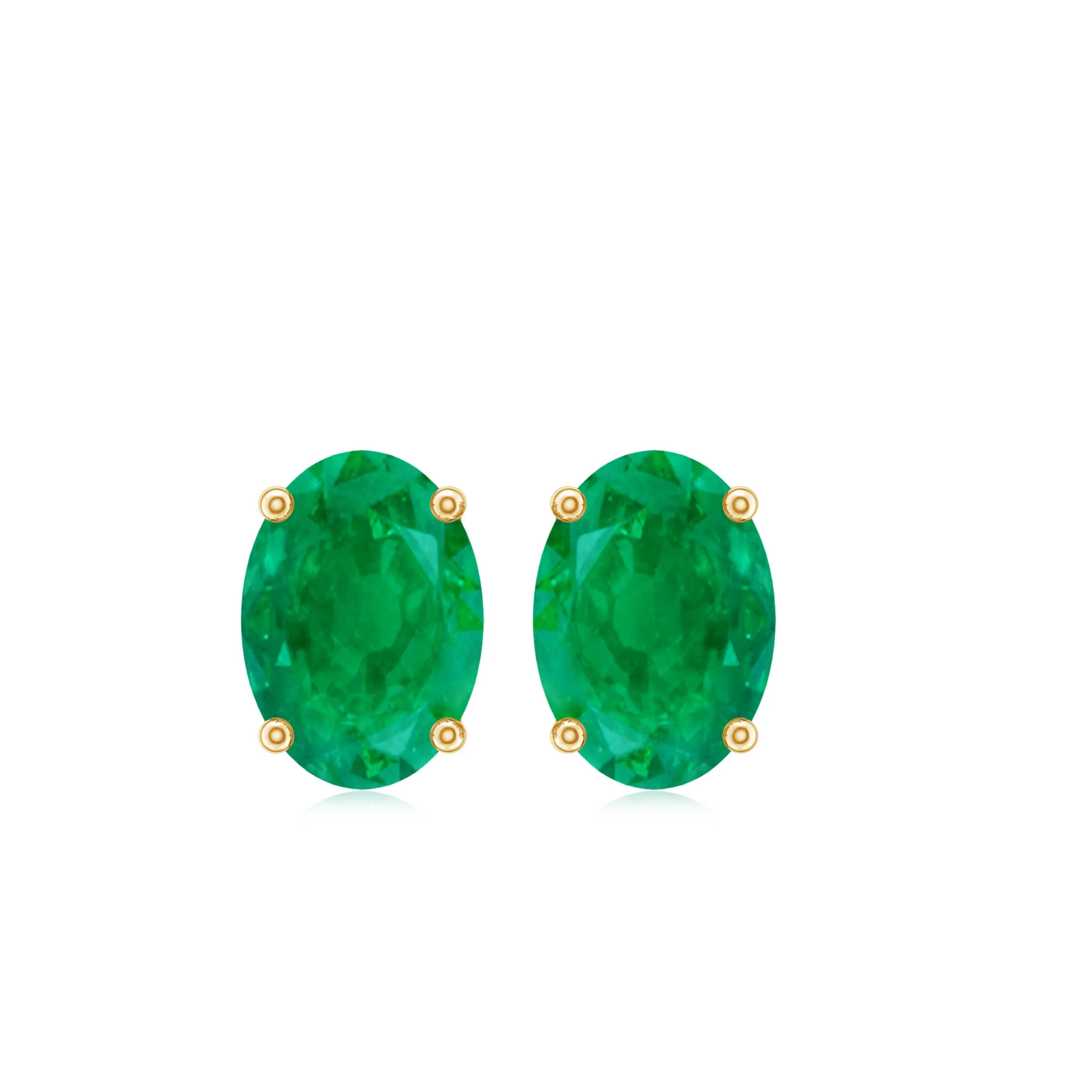 7X5 MM Oval Cut Emerald Solitaire Stud Earrings in 4 Prong Setting