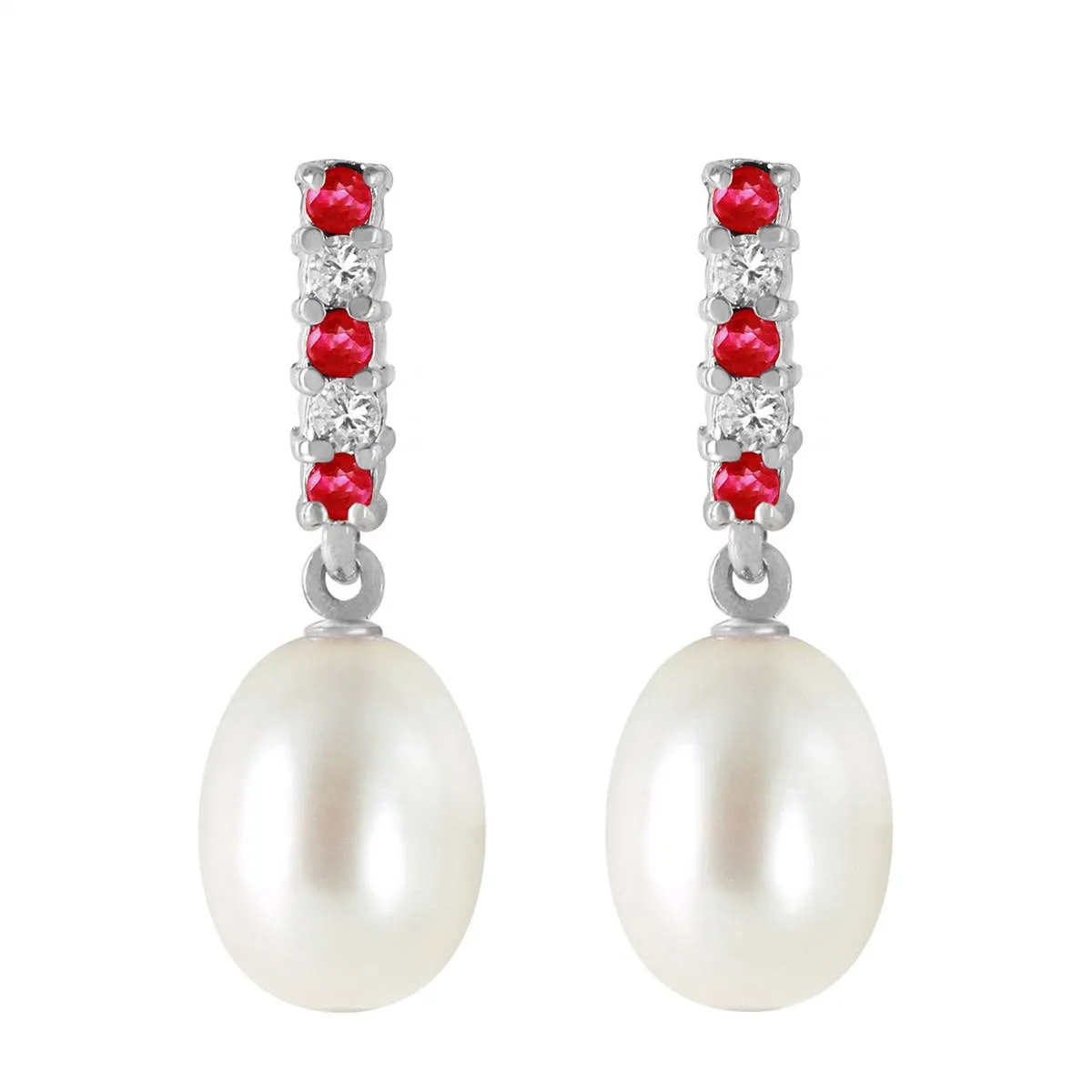8.3 Carat 14K Solid White Gold Diamond Ruby Earrings Dangling Briolette