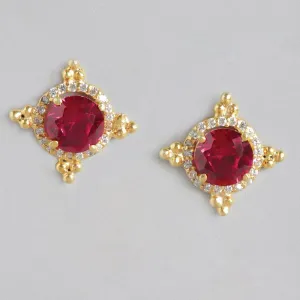 92.5 Silver Red Kundan Chakra Stud Earrings