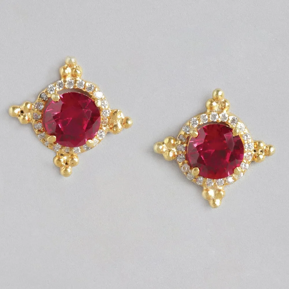 92.5 Silver Red Kundan Chakra Stud Earrings