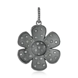 925 Solid Silver Flower Natural Diamond 18" Chain Pendant Jewelry PEMJOS-753