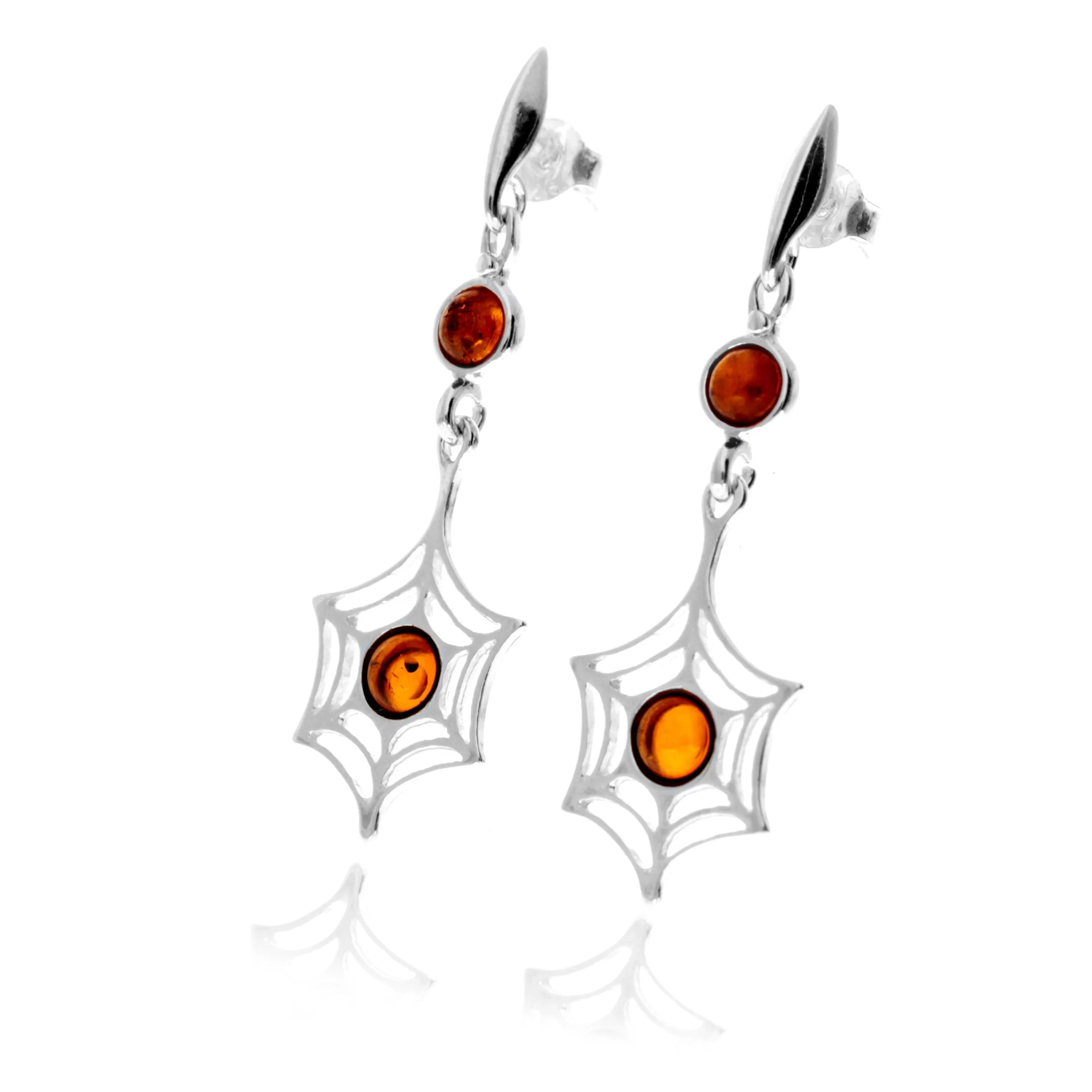 925 Sterling Silver & Genuine Baltic Amber Modern Drop Earrings - GL1048