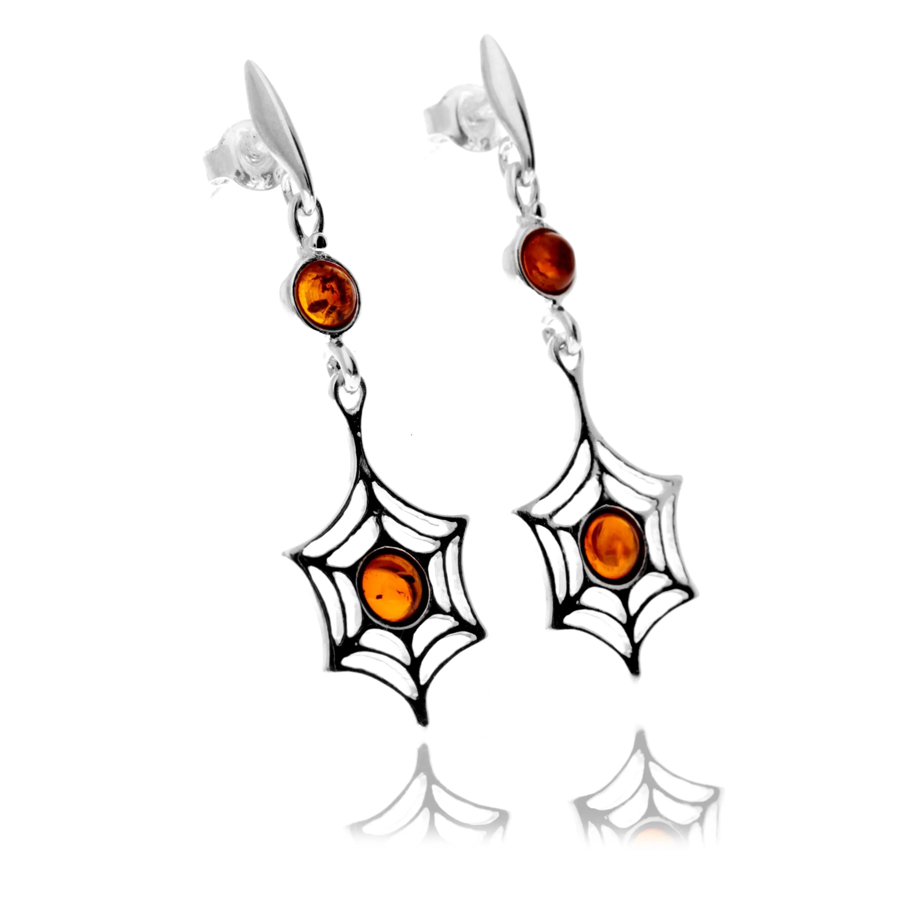 925 Sterling Silver & Genuine Baltic Amber Modern Drop Earrings - GL1048