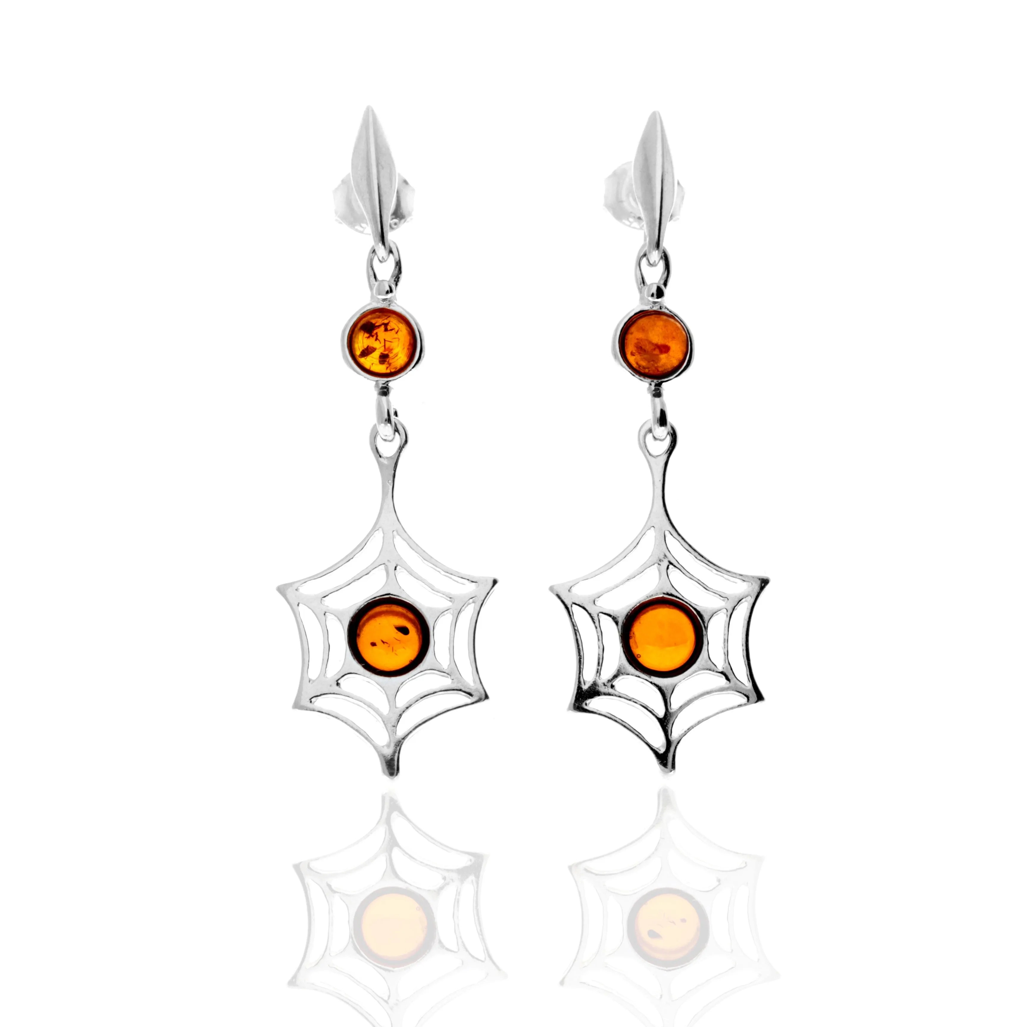925 Sterling Silver & Genuine Baltic Amber Modern Drop Earrings - GL1048