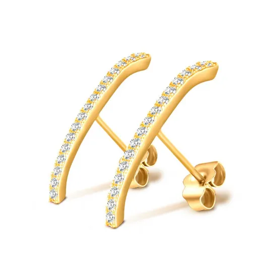 925 Sterling Silver and 18K Gold-filled Diamond Bar Studs