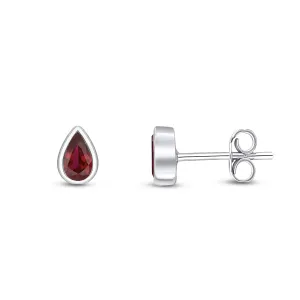 9ct White Gold Pear Ruby Rubover Stud Earrings 0.48ct