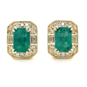 9ct Yellow Gold Earth Grown 1.20ct Emerald And Diamond Earrings