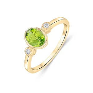 9ct Yellow Gold Peridot & Diamond Trilogy Ring