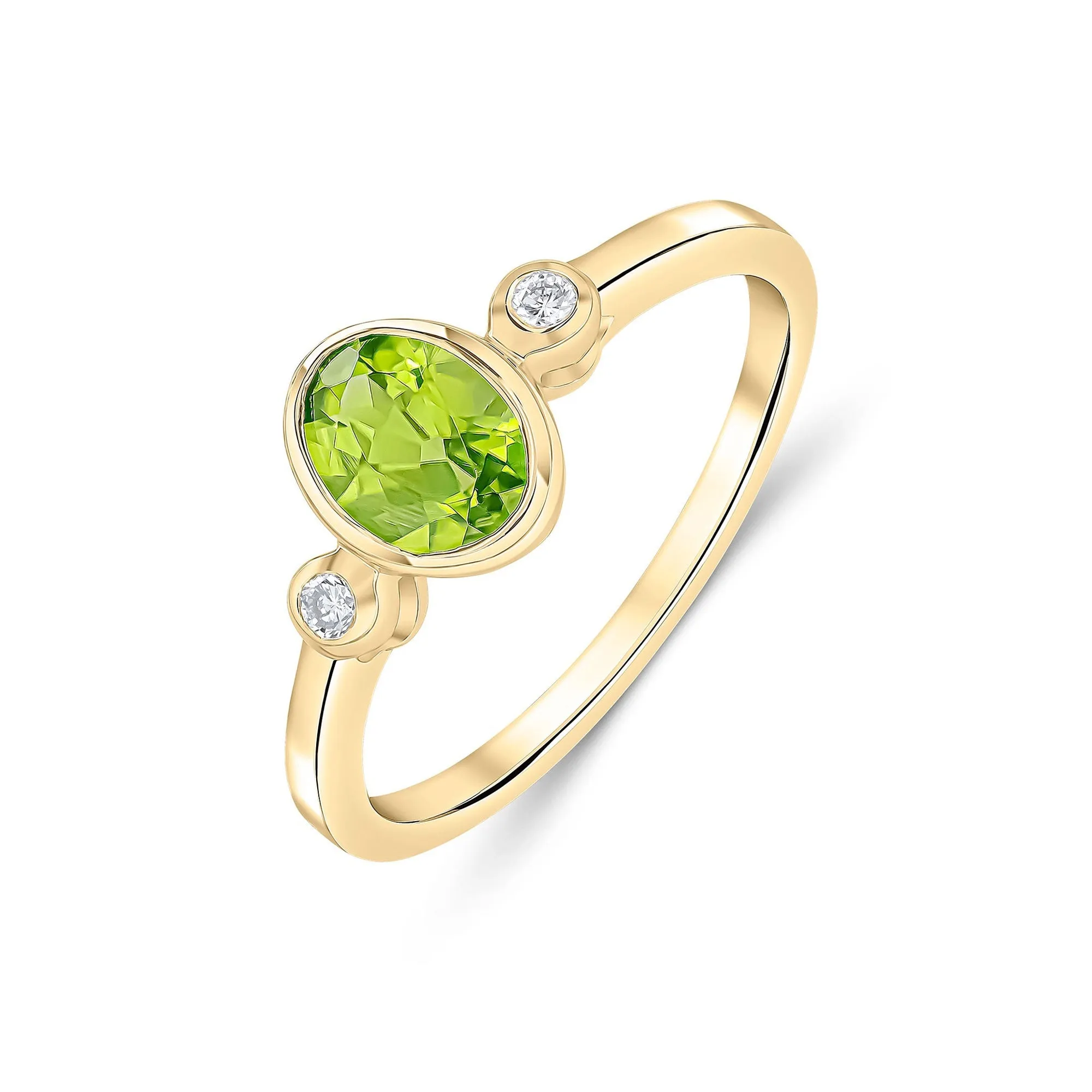9ct Yellow Gold Peridot & Diamond Trilogy Ring