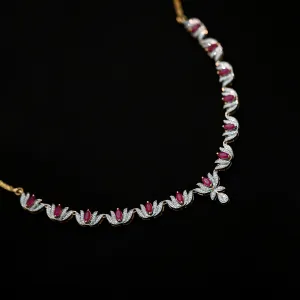 9K YG Princess Diamond, Ruby Necklace-1pc