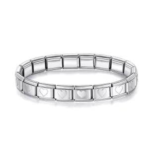 9mm Heart Italian Charm Starter Bracelet Stainless Steel
