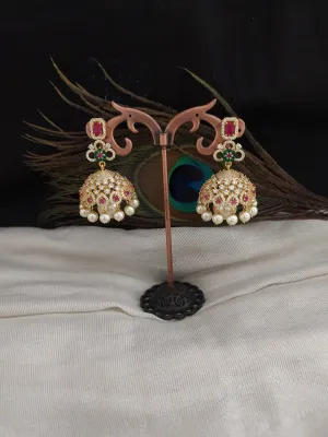 Adorable Gold Plated Jhumka With Zircon Stones