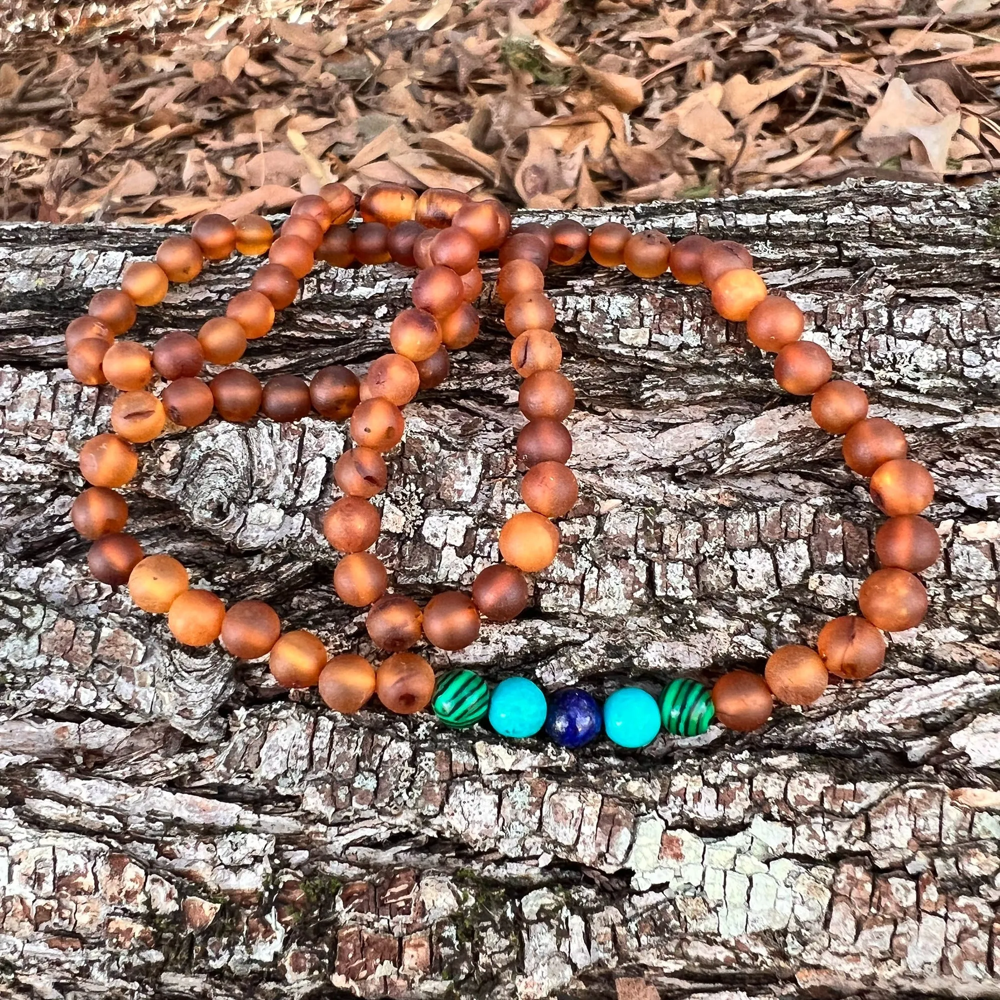 Adults | Malachite Mix   Raw Cognac Amber Necklace