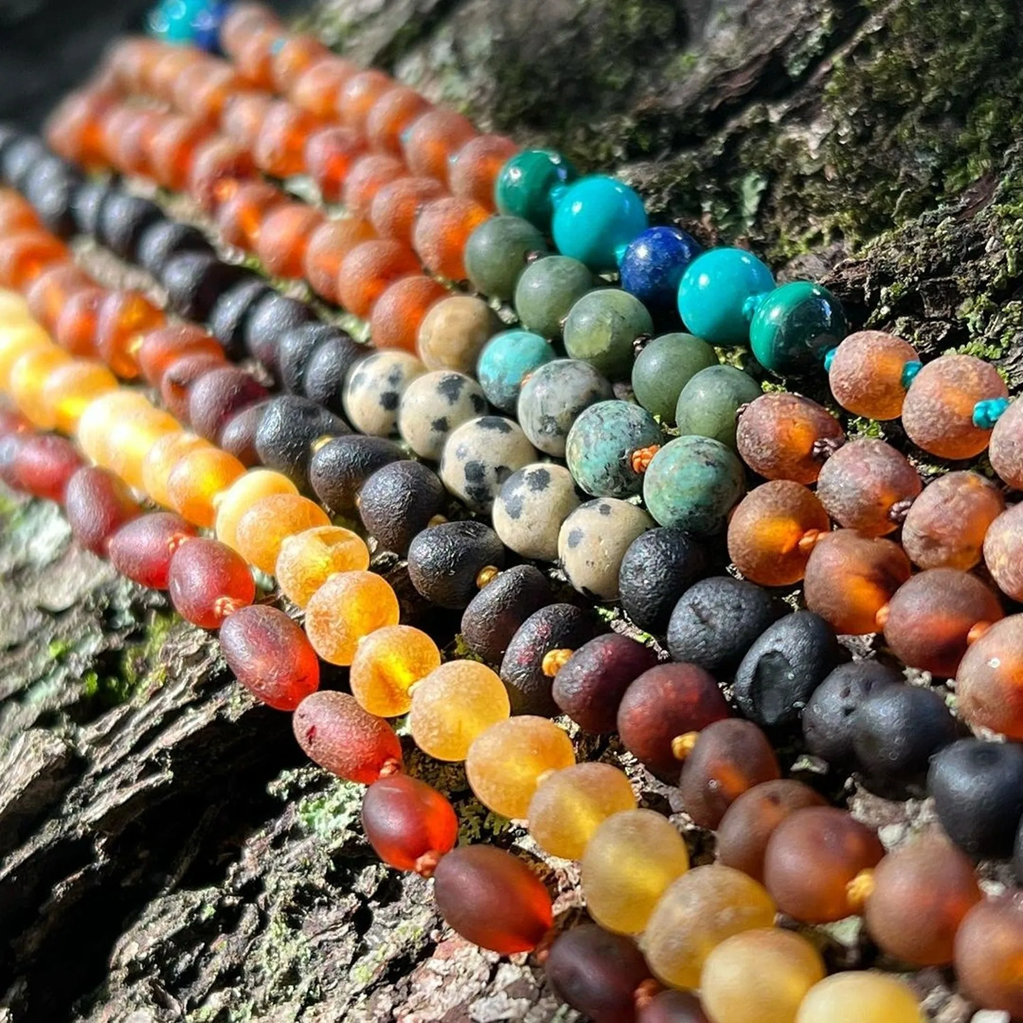 Adults | Malachite Mix   Raw Cognac Aromatherapy Necklace