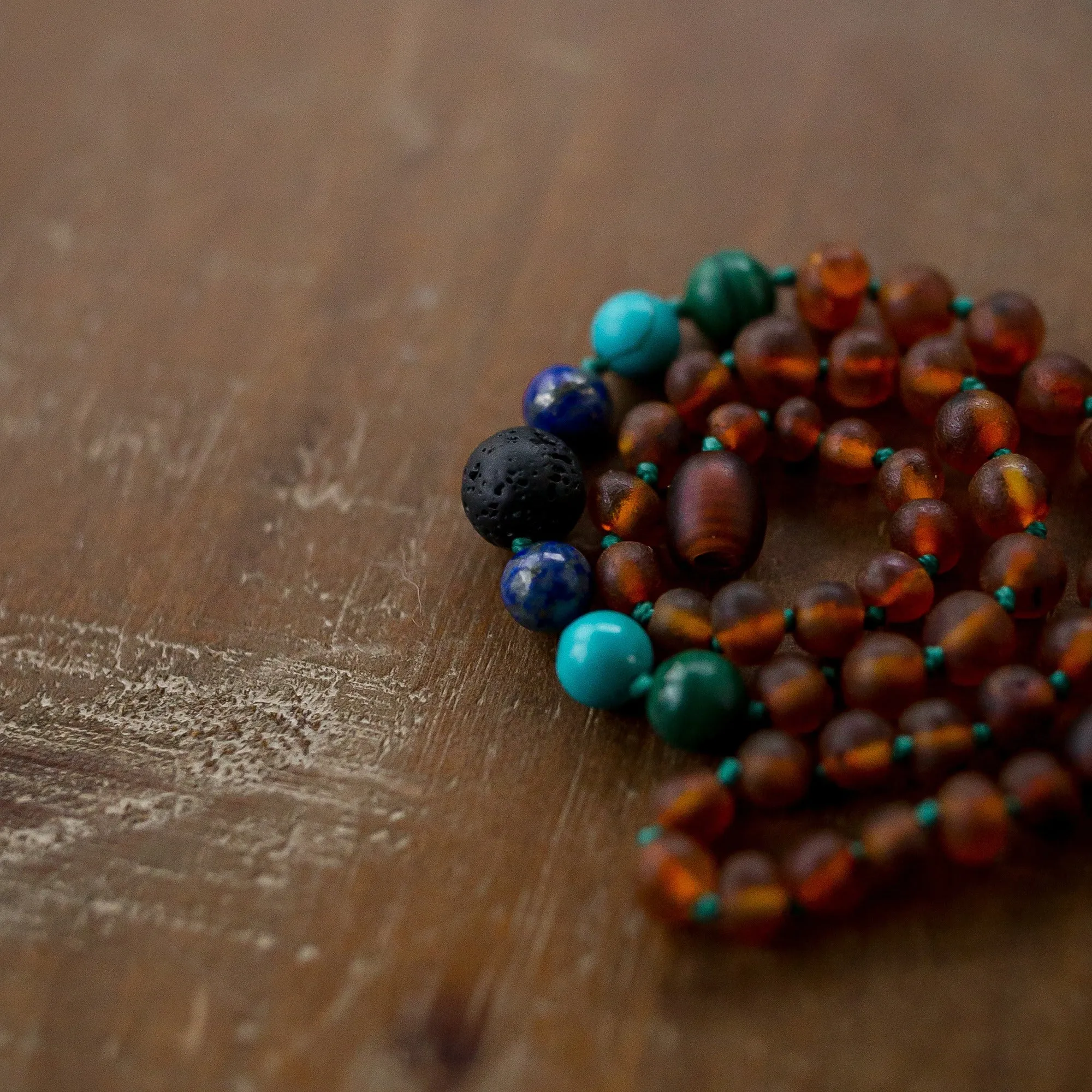 Adults | Malachite Mix   Raw Cognac Aromatherapy Necklace