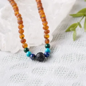 Adults | Malachite Mix   Raw Cognac Aromatherapy Necklace