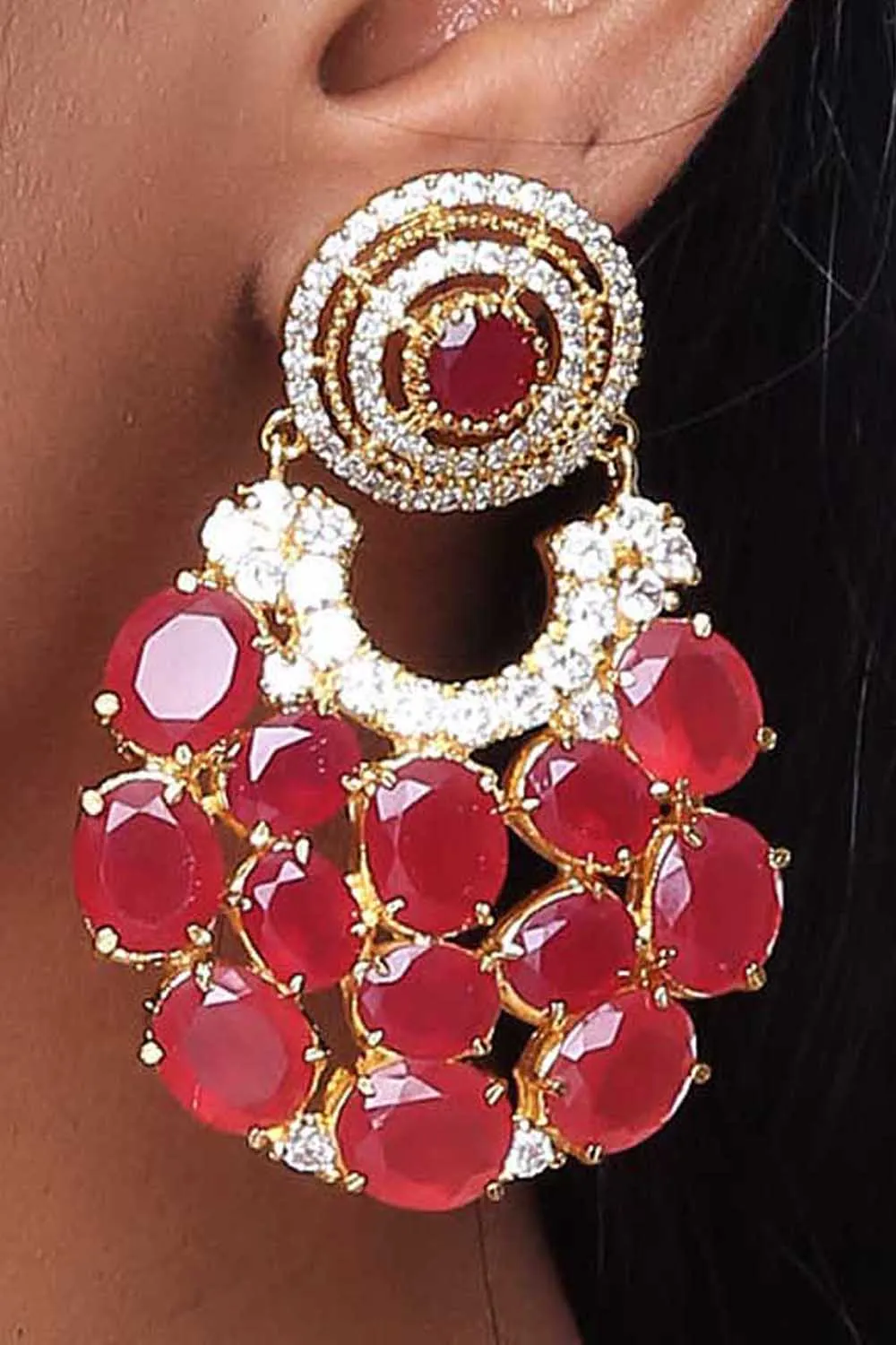 Alloy Large Dangle Earrings in Maroon