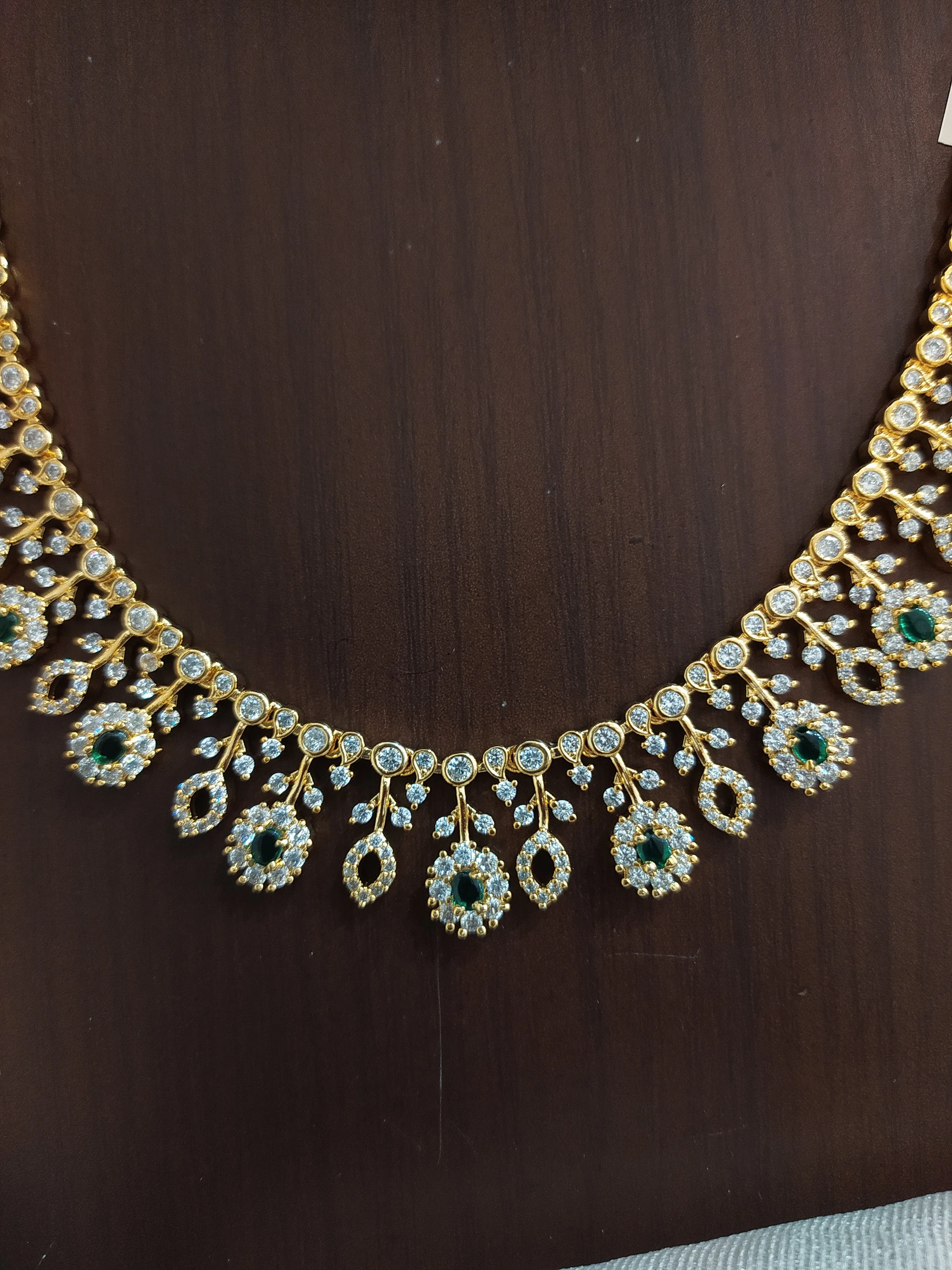 Alluring Floral Design Zircon Long Set in Green, Ruby and Blue