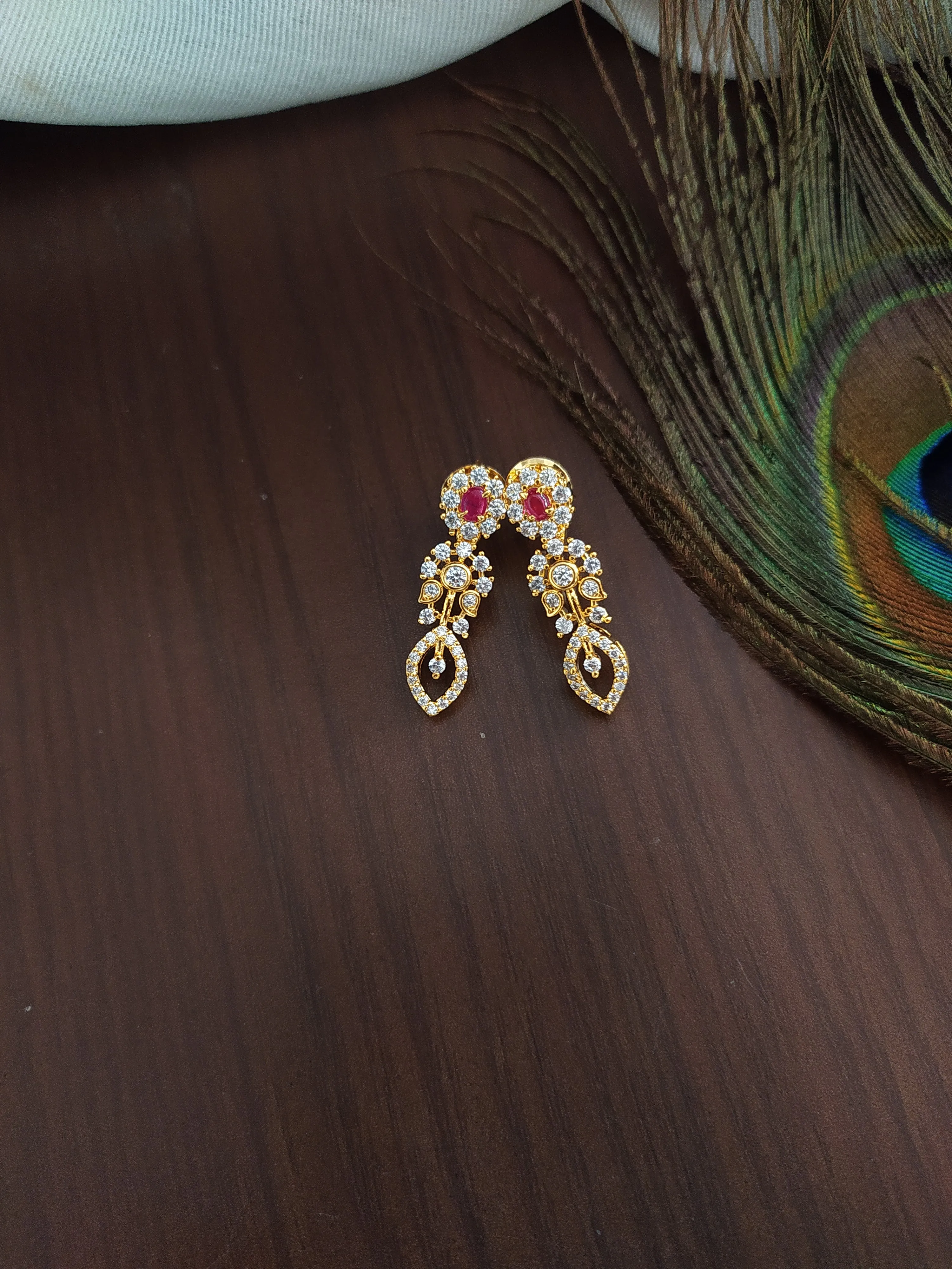 Alluring Floral Design Zircon Long Set in Green, Ruby and Blue