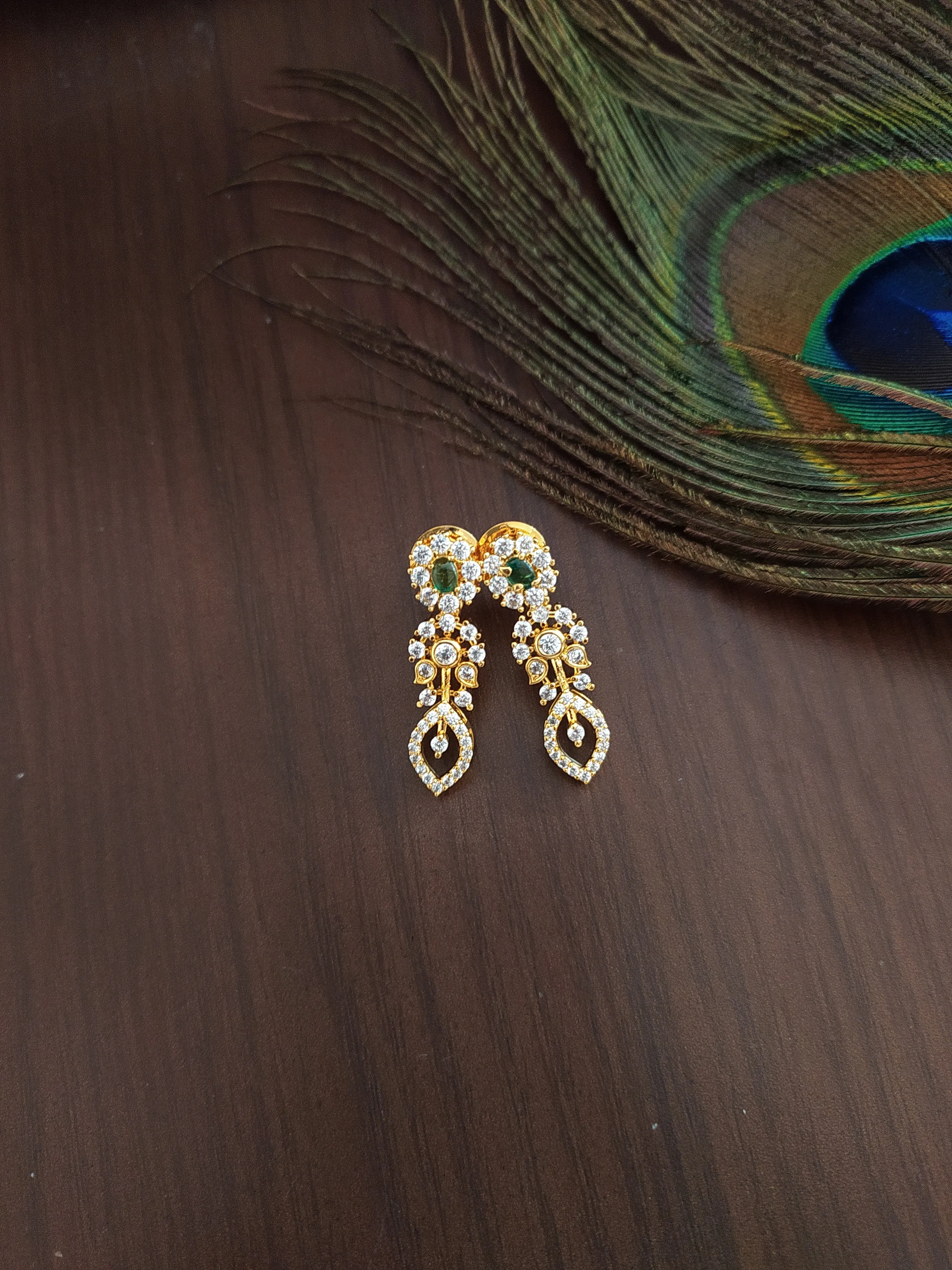 Alluring Floral Design Zircon Long Set in Green, Ruby and Blue