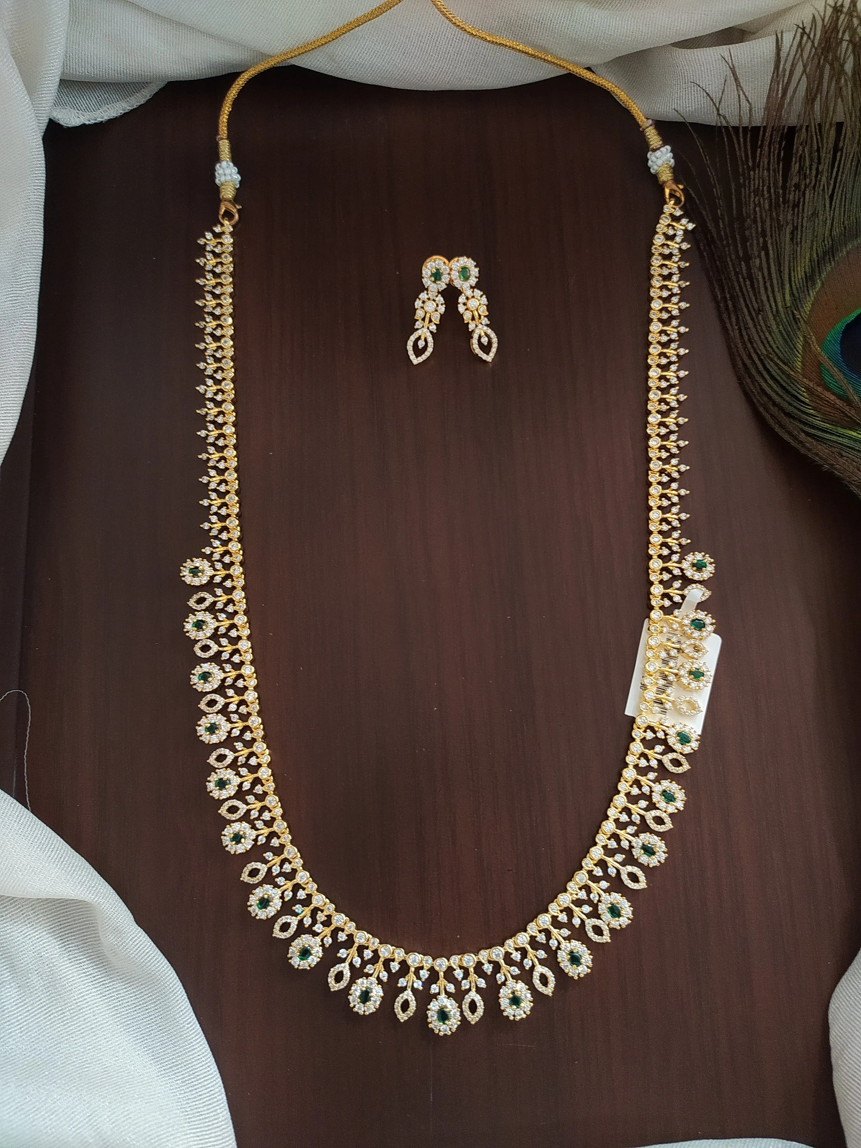 Alluring Floral Design Zircon Long Set in Green, Ruby and Blue