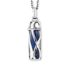 Angel Whisperer Sterling Silver Blue Lapis Lazuli Rectangle Necklace 23mm 18"