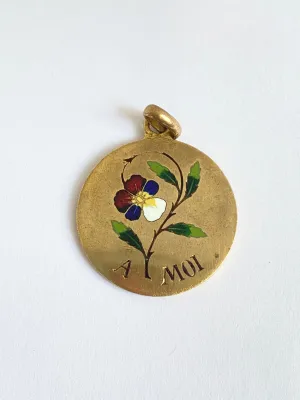 Antique Enamelled Pansy Pendant, 'Think of me'