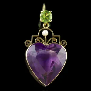 Antique Victorian Suffragette Pendant Amethyst Heart 9Ct Gold Circa 1900