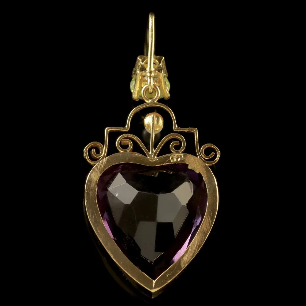 Antique Victorian Suffragette Pendant Amethyst Heart 9Ct Gold Circa 1900